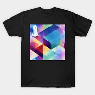 Cute Halloween Ghosts Geometric Watercolor Adorable T-Shirt